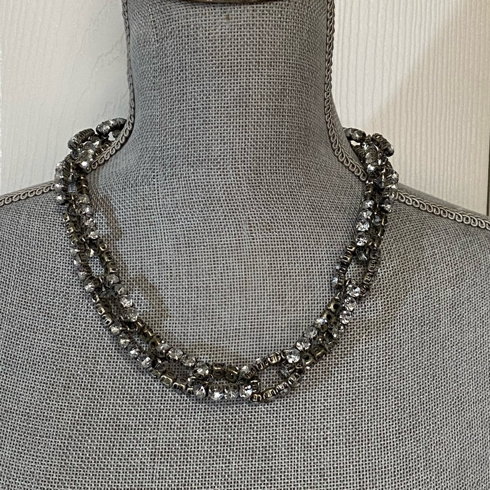J CREW Faceted Rhinestone Chunky Silver Chain Statement Necklace